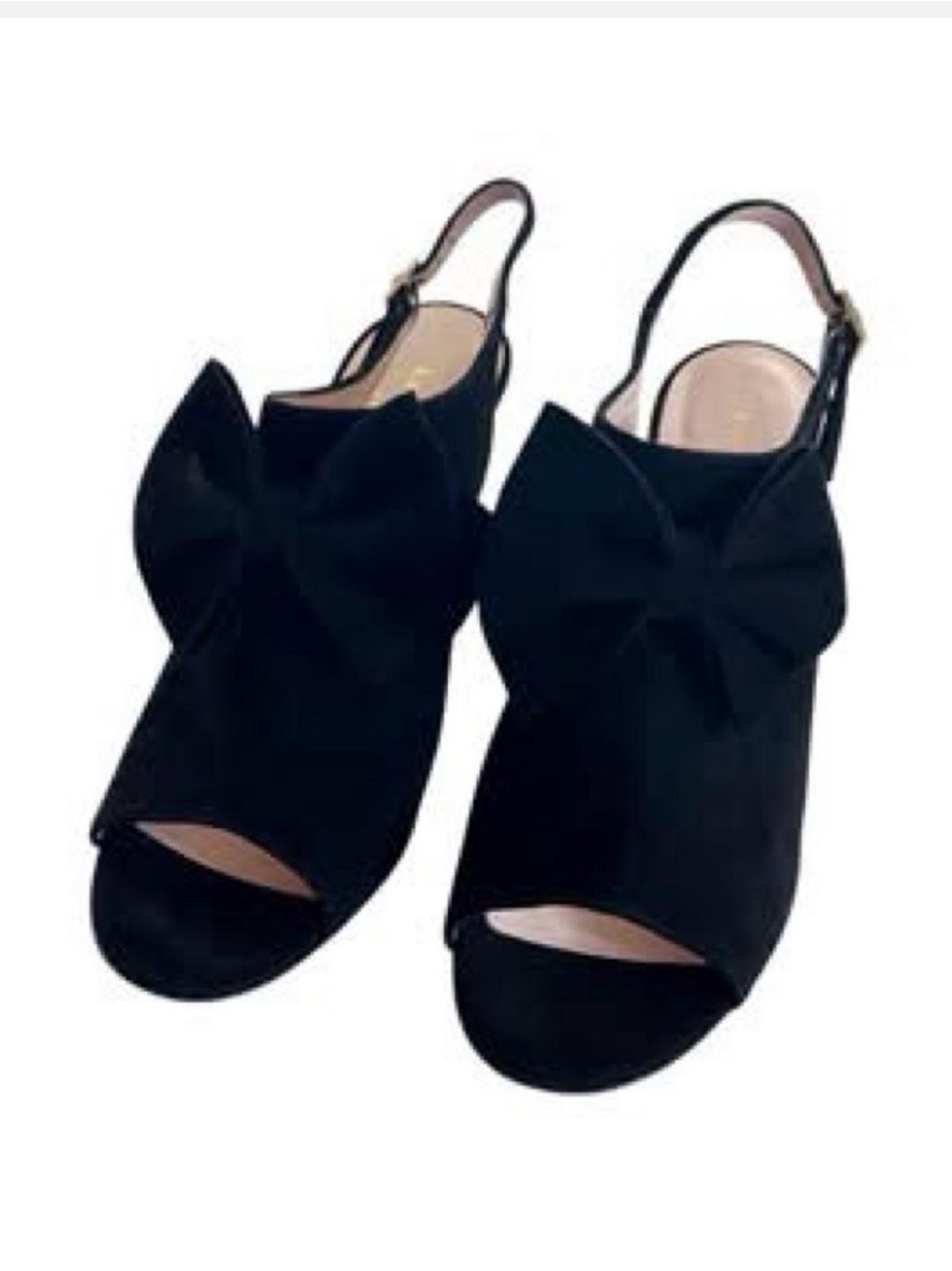 Kate Spade Black Suede Leather Bow Open-Toe Slingback Heels Size 7.5